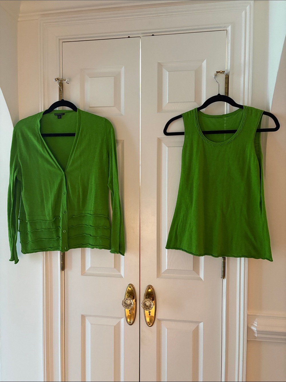 Lafayette 148 New York Knit Cardigan & Tank Top Twin Set Green Large